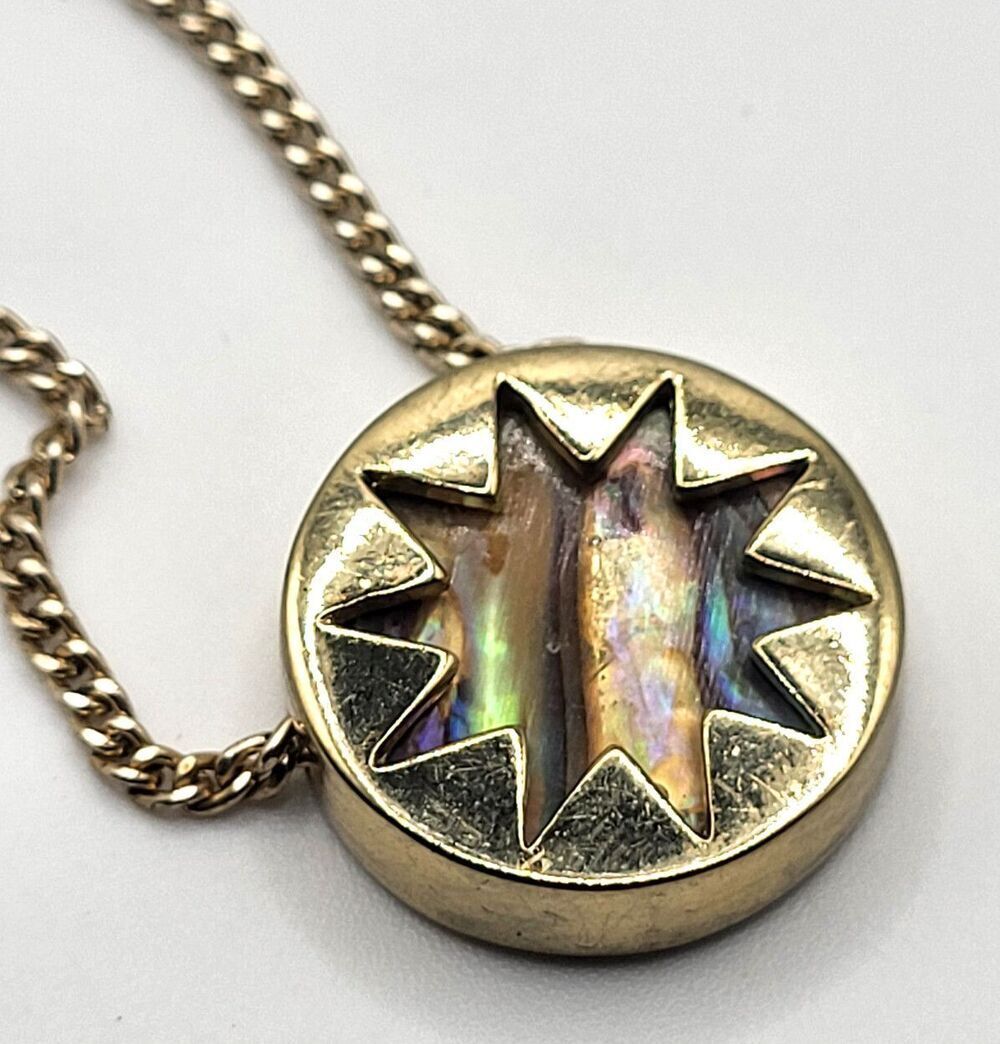 Gorgeous Abalone Star Pendant Necklace Signed HH 21in Mother of Pearl
